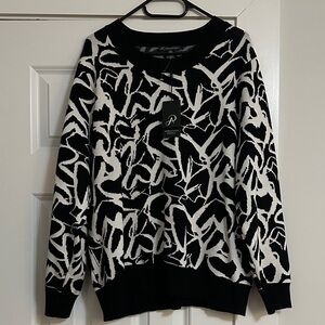 Adrianna Papell Heart Print Sweater Size 1X black white new with tags
